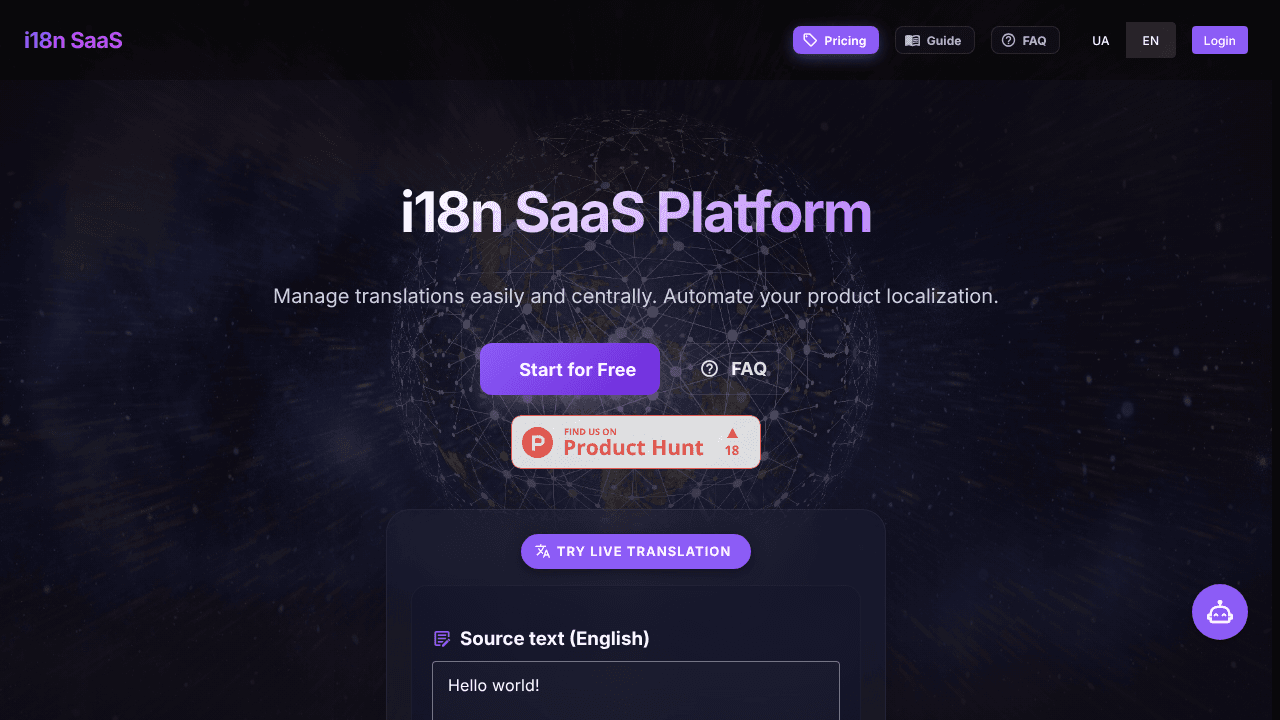 i18n SaaS website screenshot