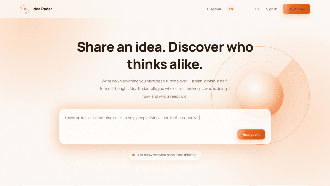 Idea Radar  website screenshot