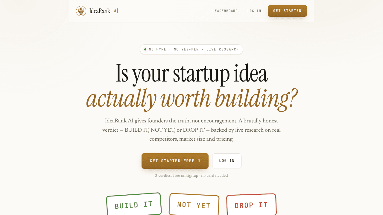 IdeaRank AI website screenshot
