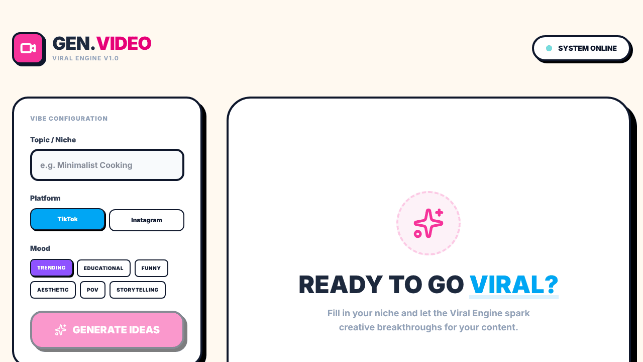 IdeaSpark: Short Video Concept Generator website screenshot
