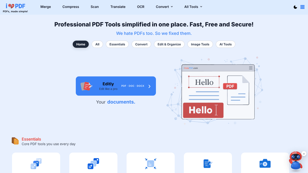 IhatePDF website screenshot