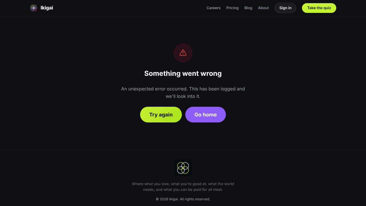 Ikigai Career Quiz website screenshot
