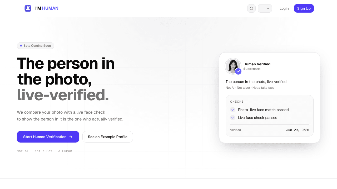 I'm not AI website screenshot