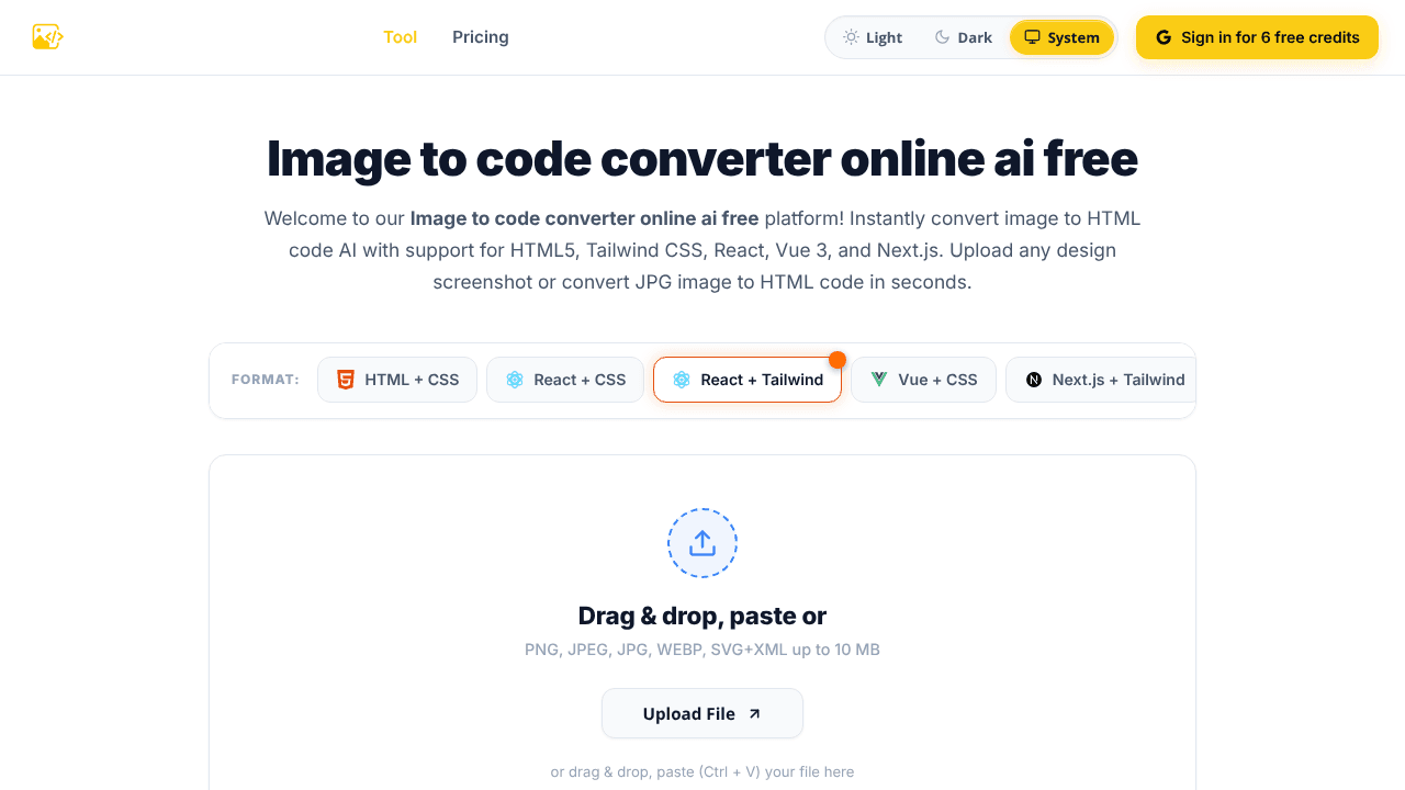 Image to Code website screenshot