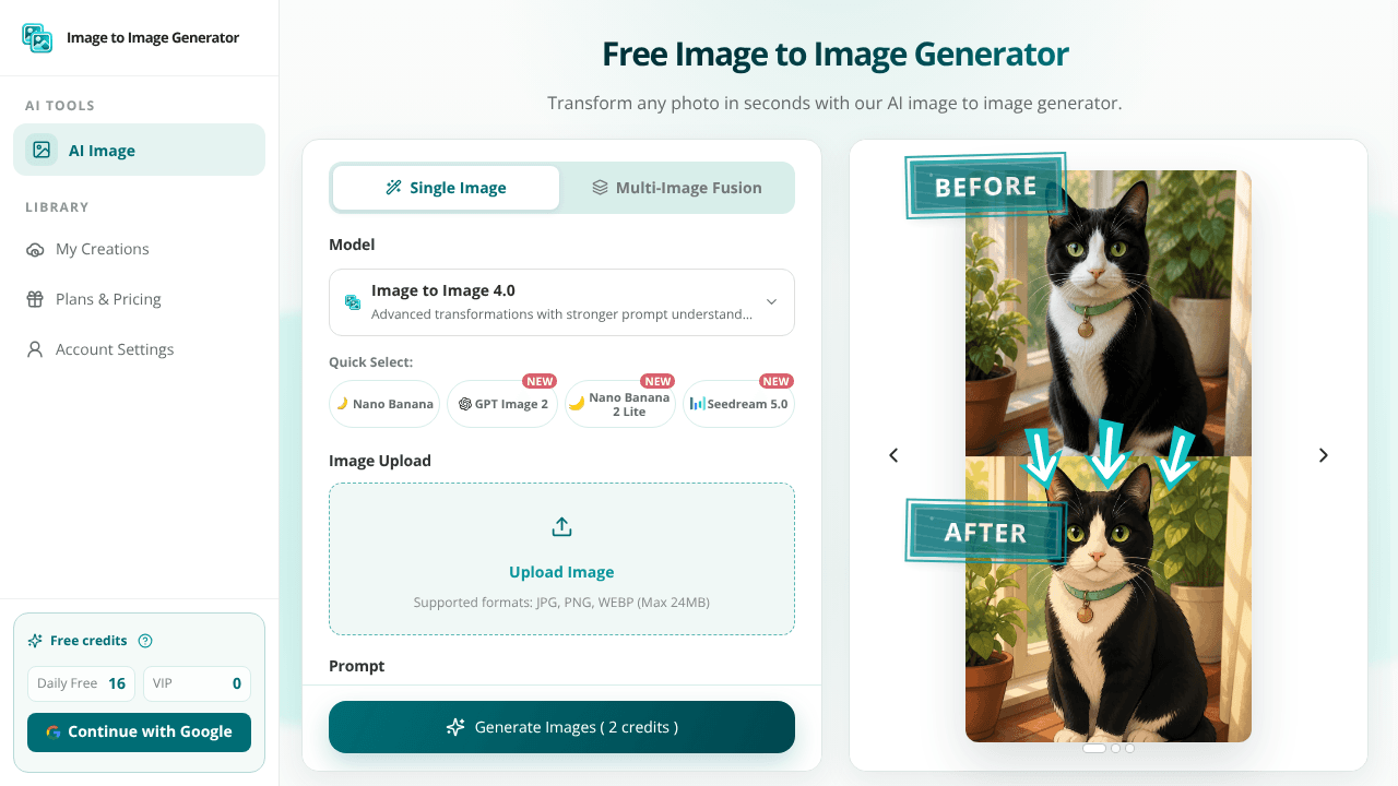 Image to Image Generator website screenshot