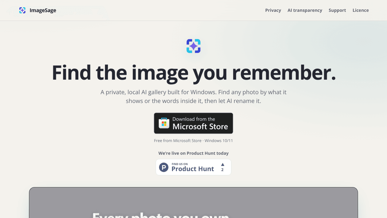 ImageSage AI photo manager website screenshot