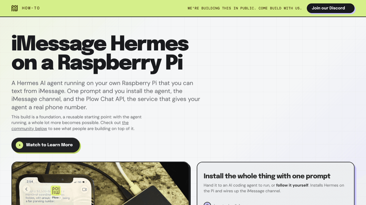 iMessage Hermes on a Raspberry Pi website screenshot