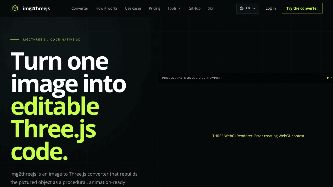 img2threejs website screenshot