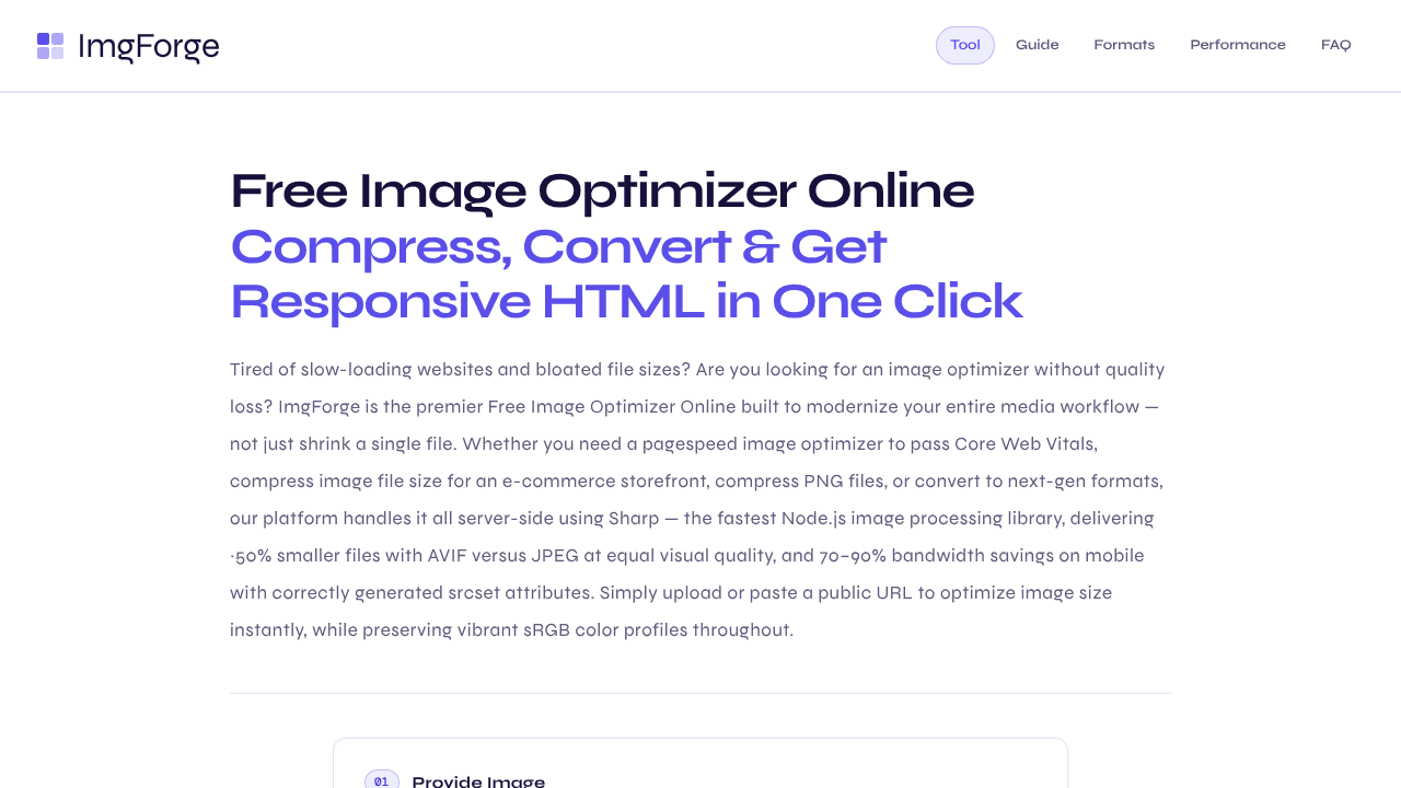 ImgForge — Free Image Optimizer Online website screenshot
