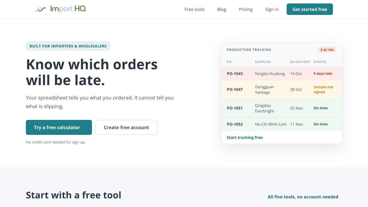 ImportHQ website screenshot