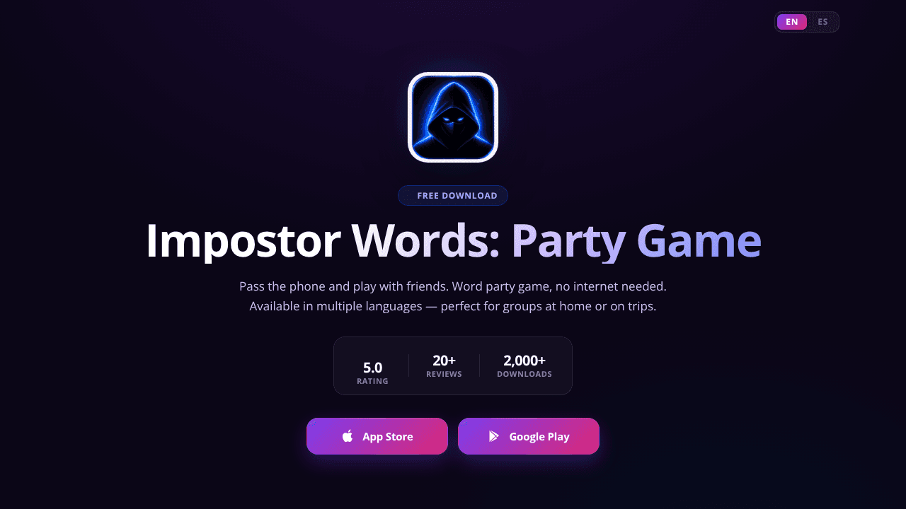 Impostor Words: Party Game website screenshot