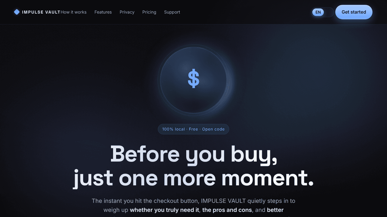 Impulse vault website screenshot