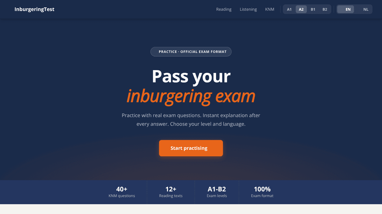  InburgeringTest.nl website screenshot