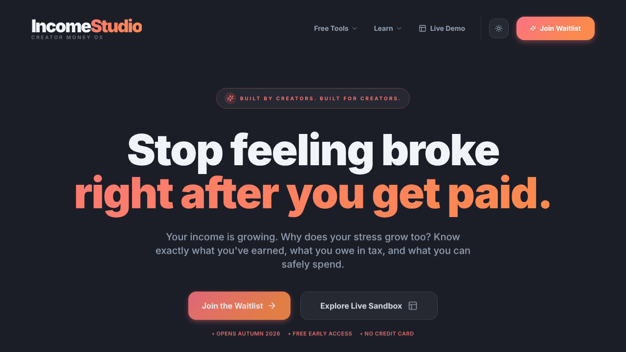 IncomeStudio website screenshot