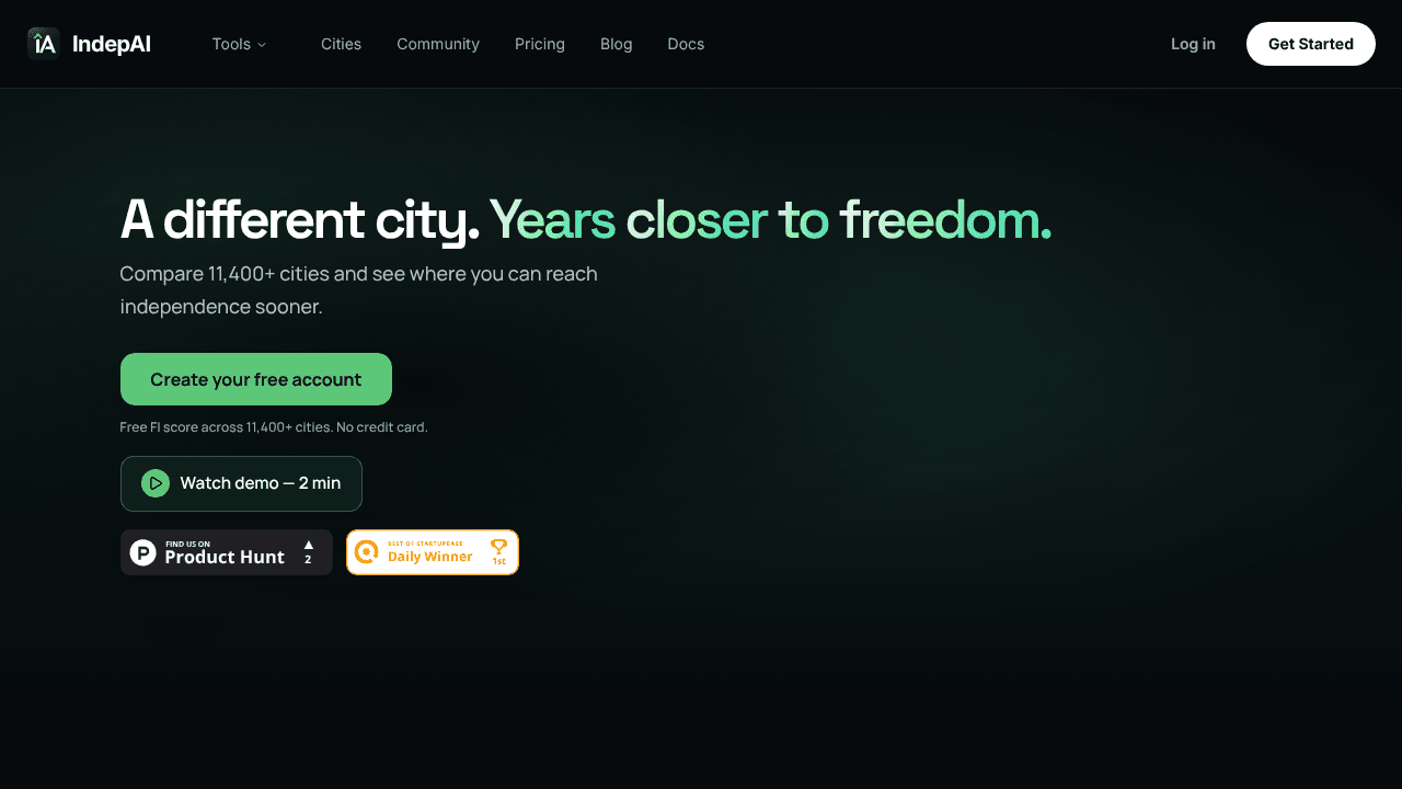 IndepAI - Find Your Fastest FIRE website screenshot