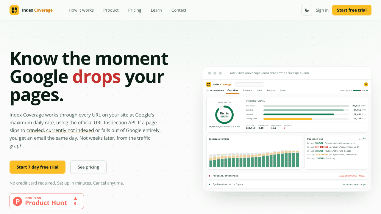 Index Coverage website screenshot