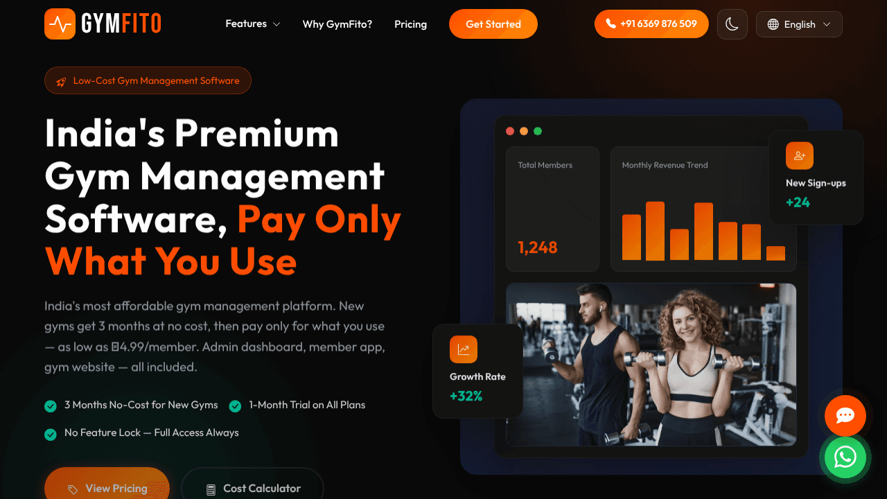 India's Affordable Gym Management  website screenshot