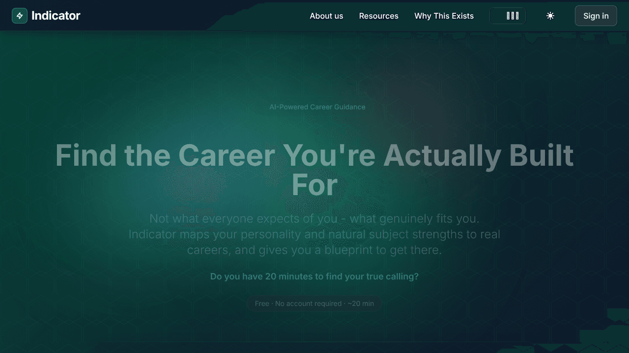 Indicator website screenshot
