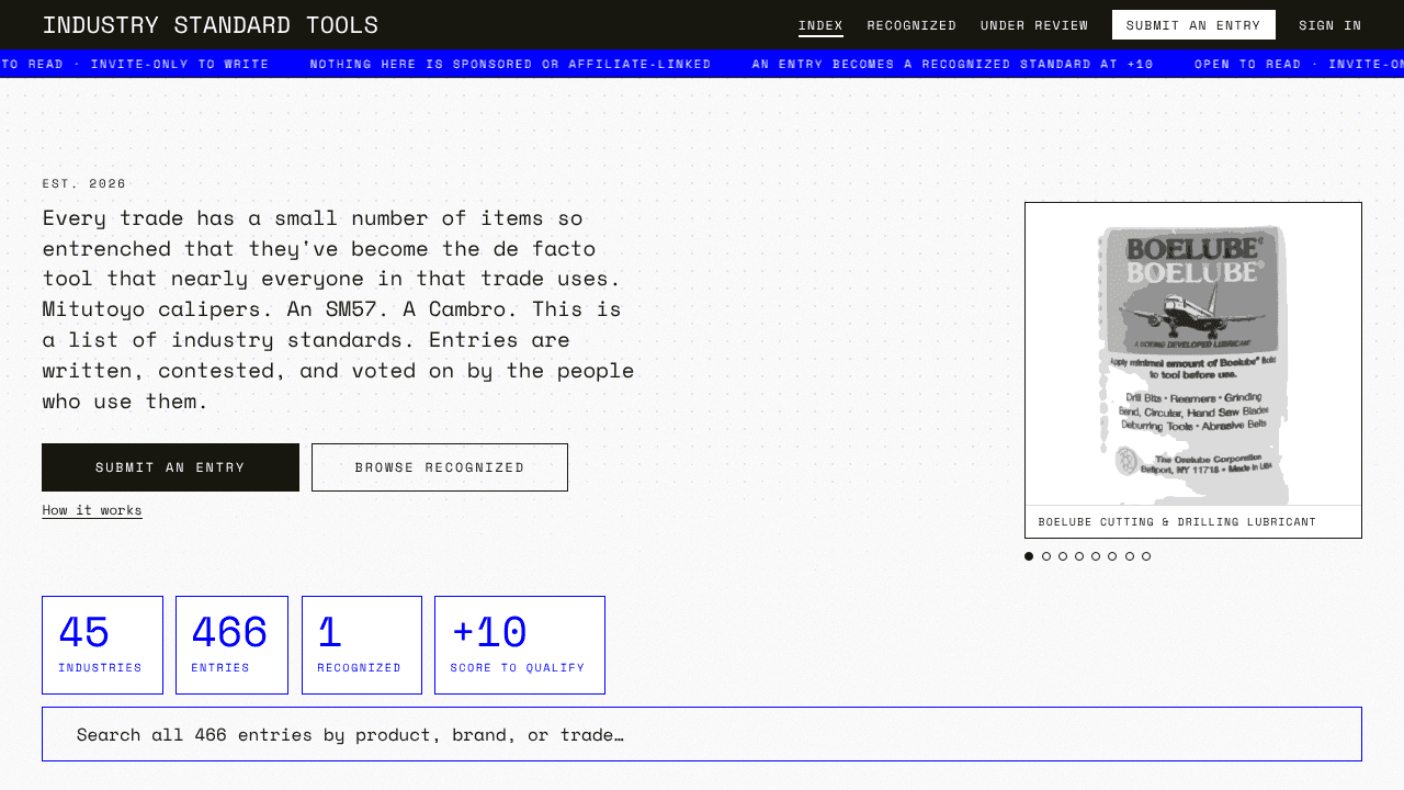 Industry Standard Tools website screenshot