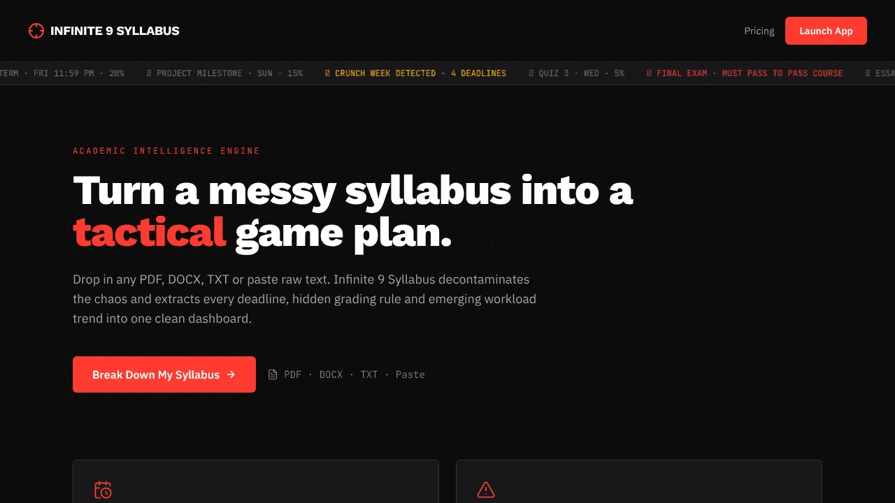 Infinte 9 Syllabus website screenshot