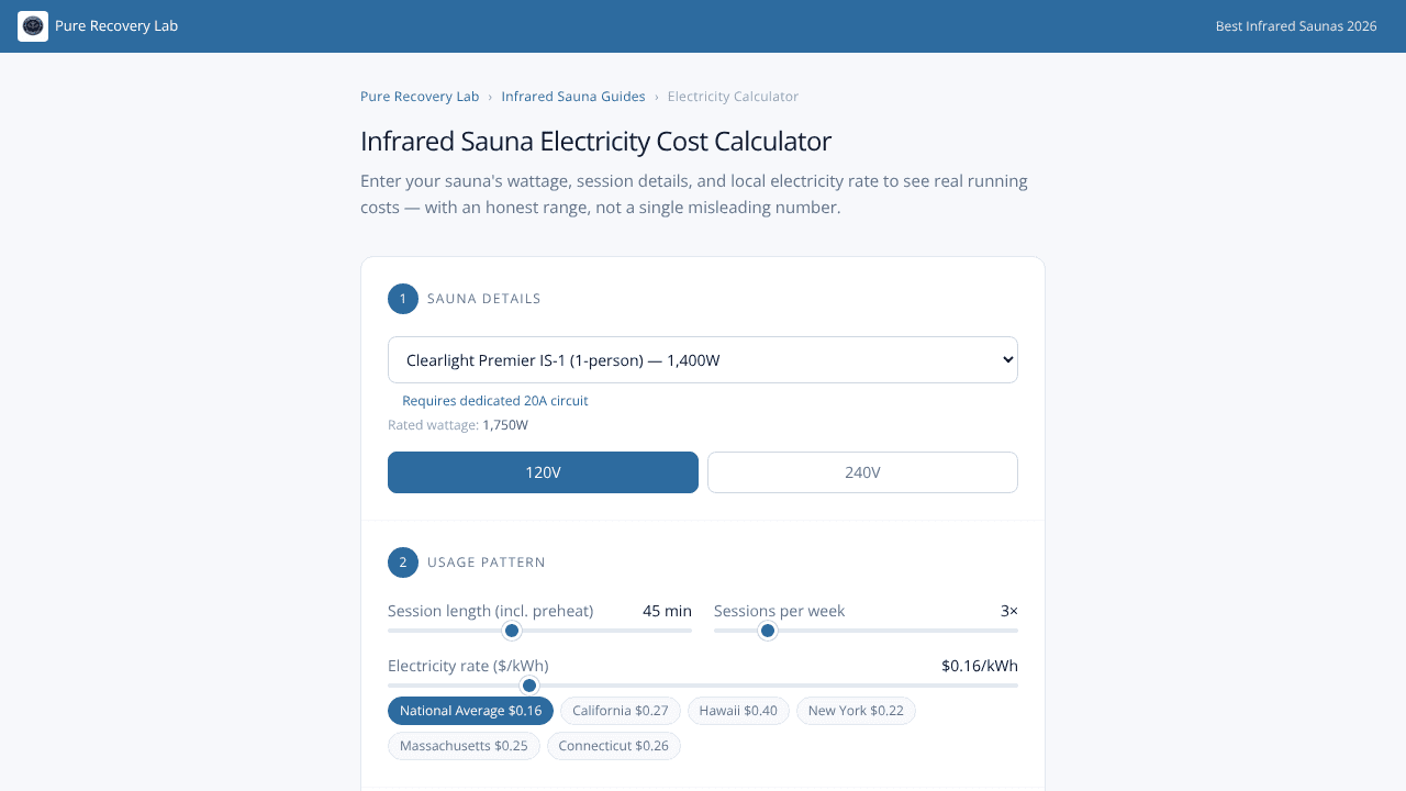  Infrared Sauna Cost Calculator website screenshot