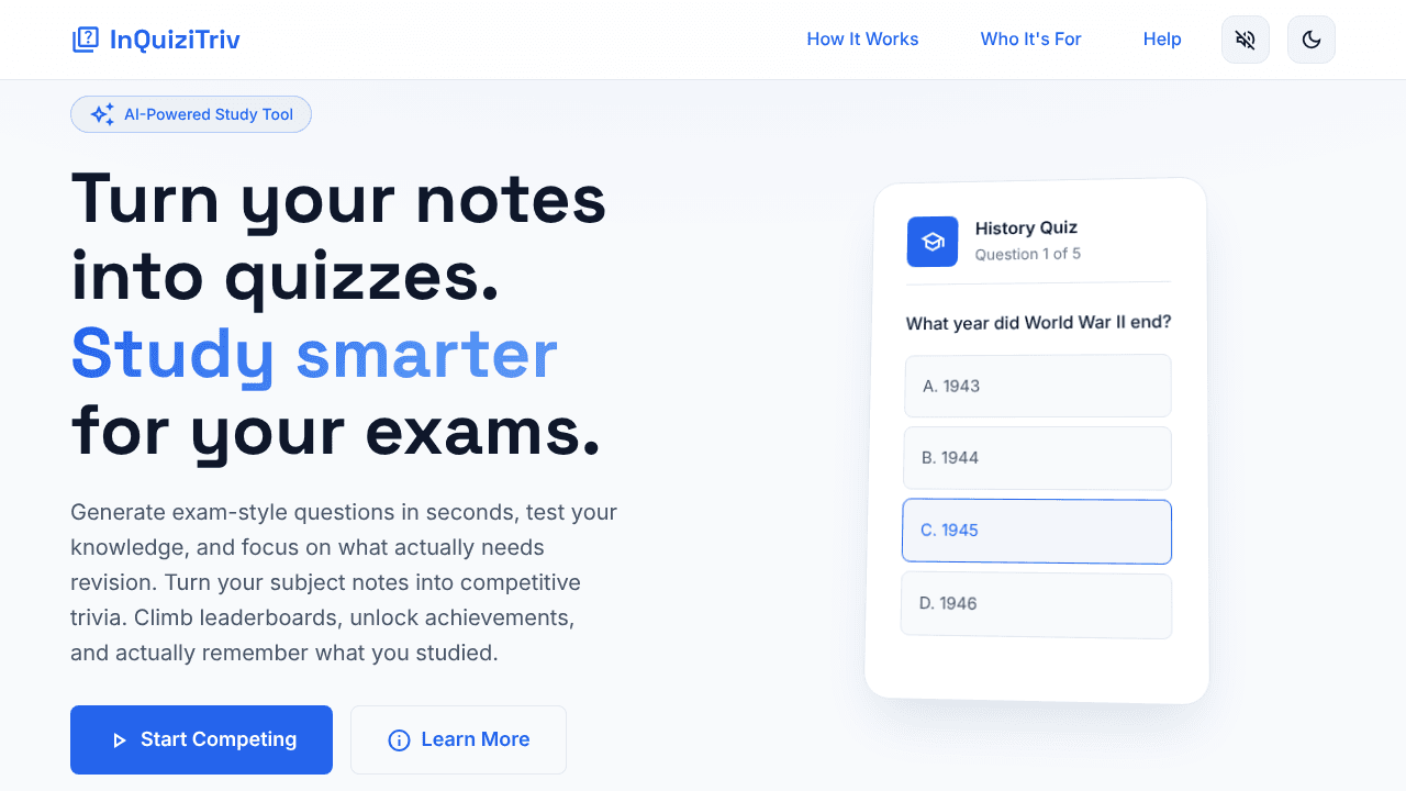 InQuiziTriv AI website screenshot