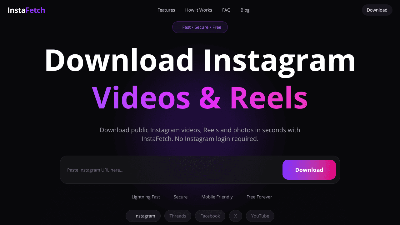 InstaFetch website screenshot