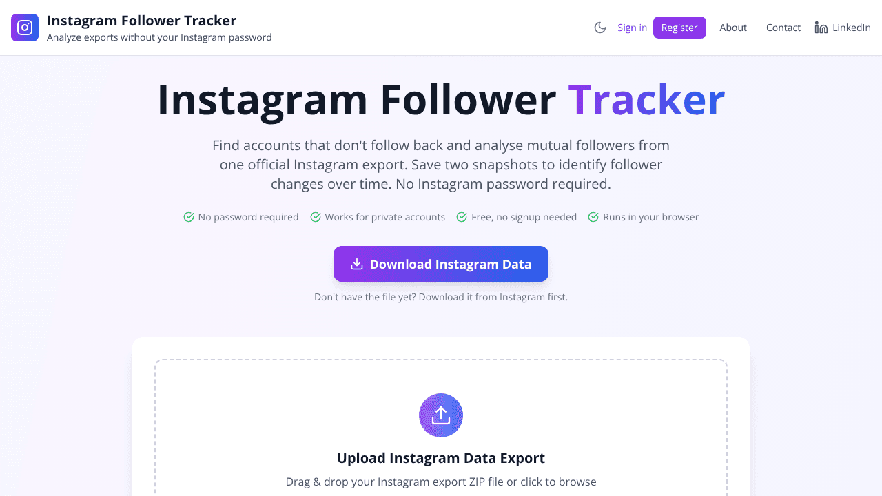 Instagram Follower Tracker website screenshot