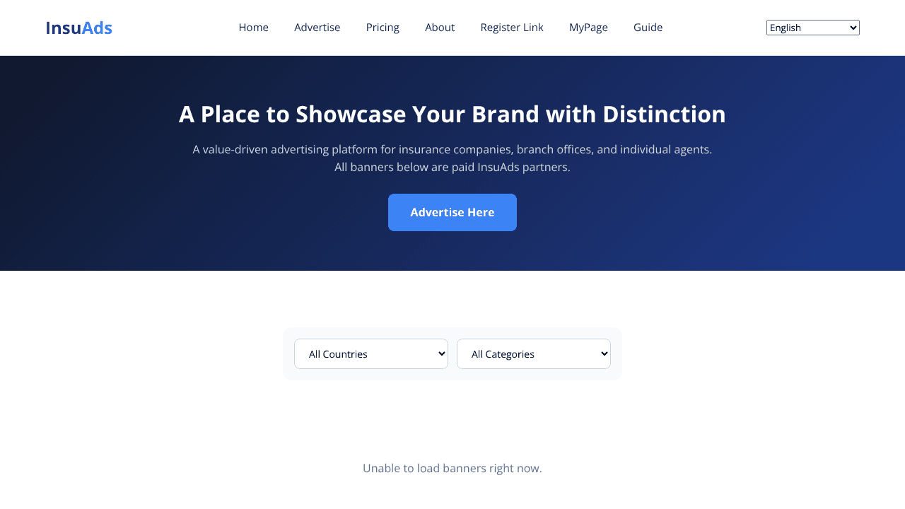 InsuAds website screenshot