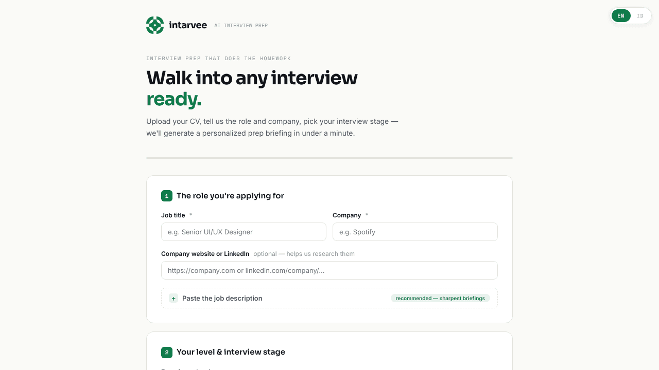 Intarvee — Walk into any interview ready website screenshot