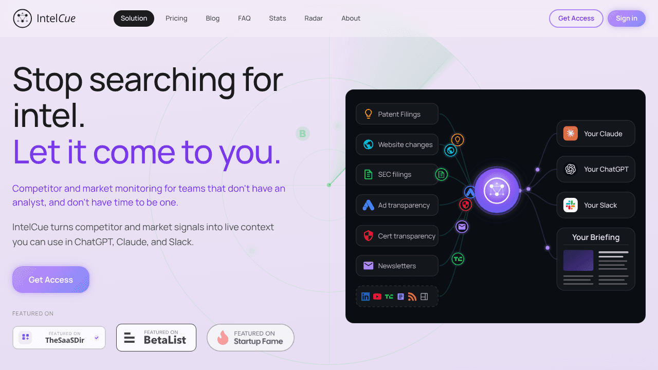 IntelCue website screenshot