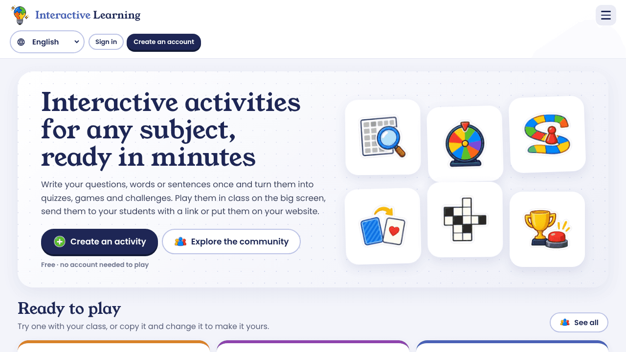 Interactive Learning website screenshot