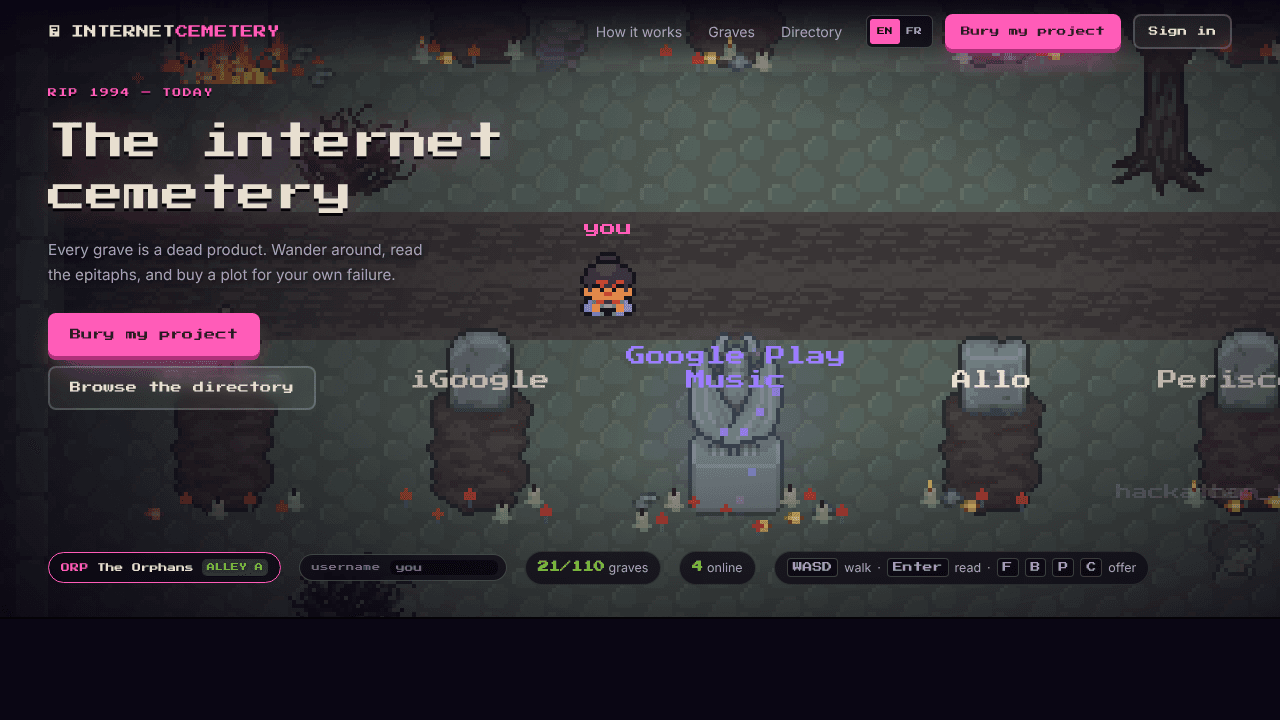 Internet Cemetery website screenshot