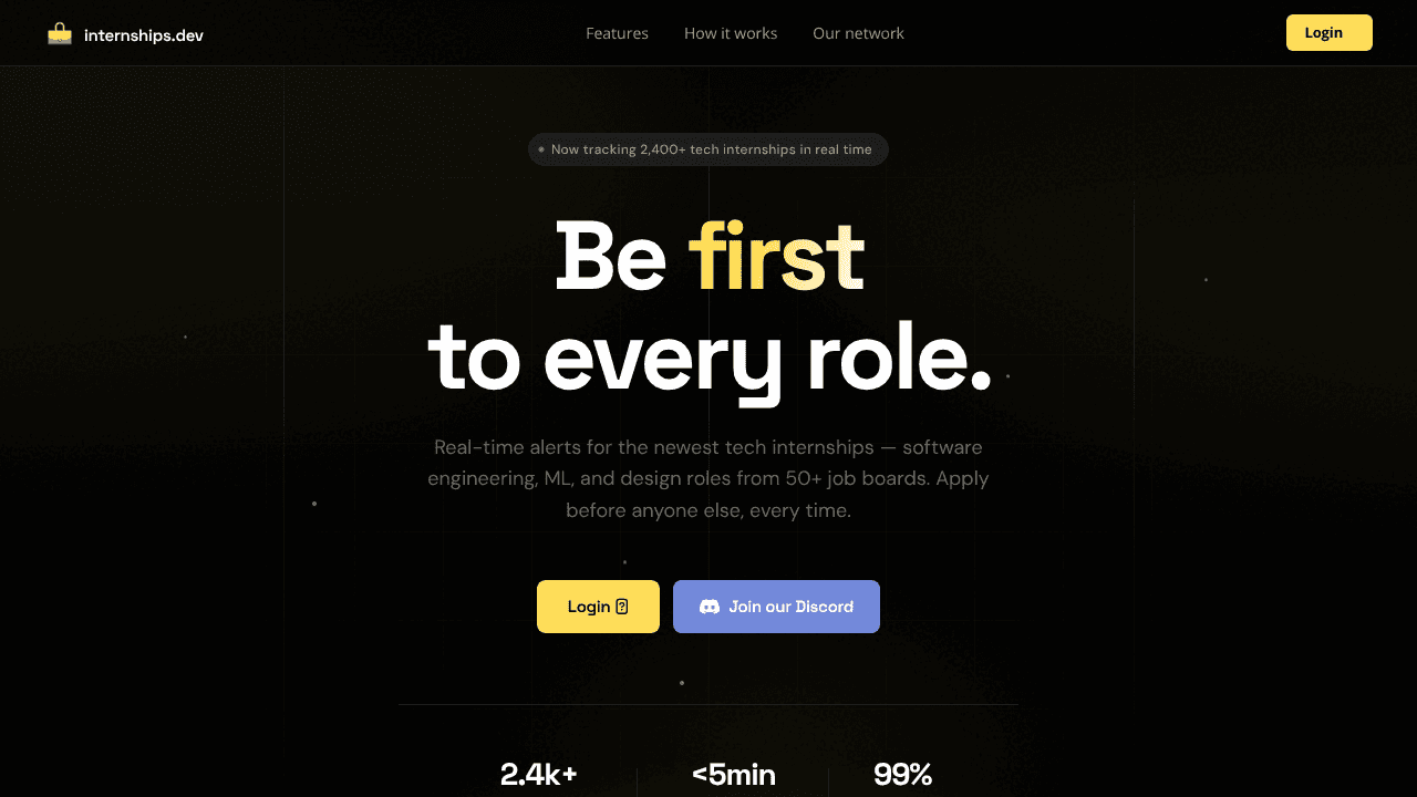 internships.dev website screenshot