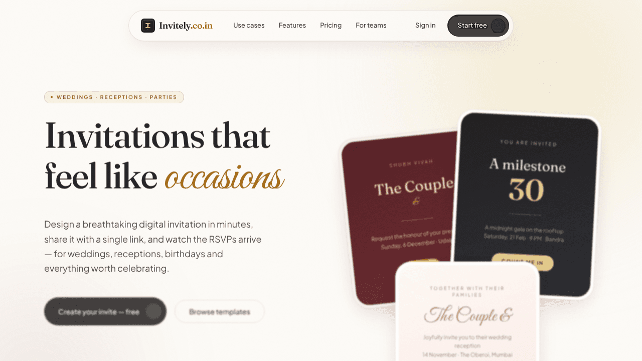 Invitely website screenshot
