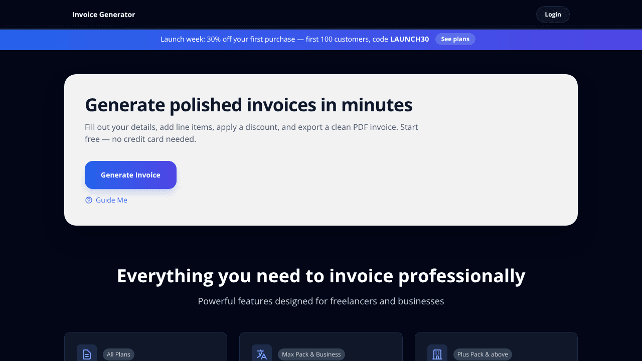 Invoice Generator website screenshot