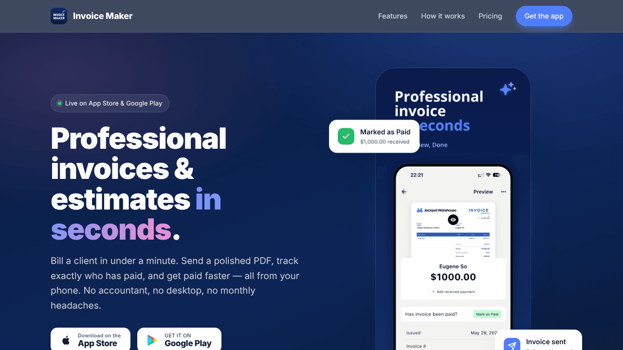 Invoice Maker by Caractiv website screenshot