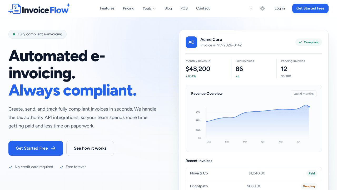 InvoiceeFlow website screenshot