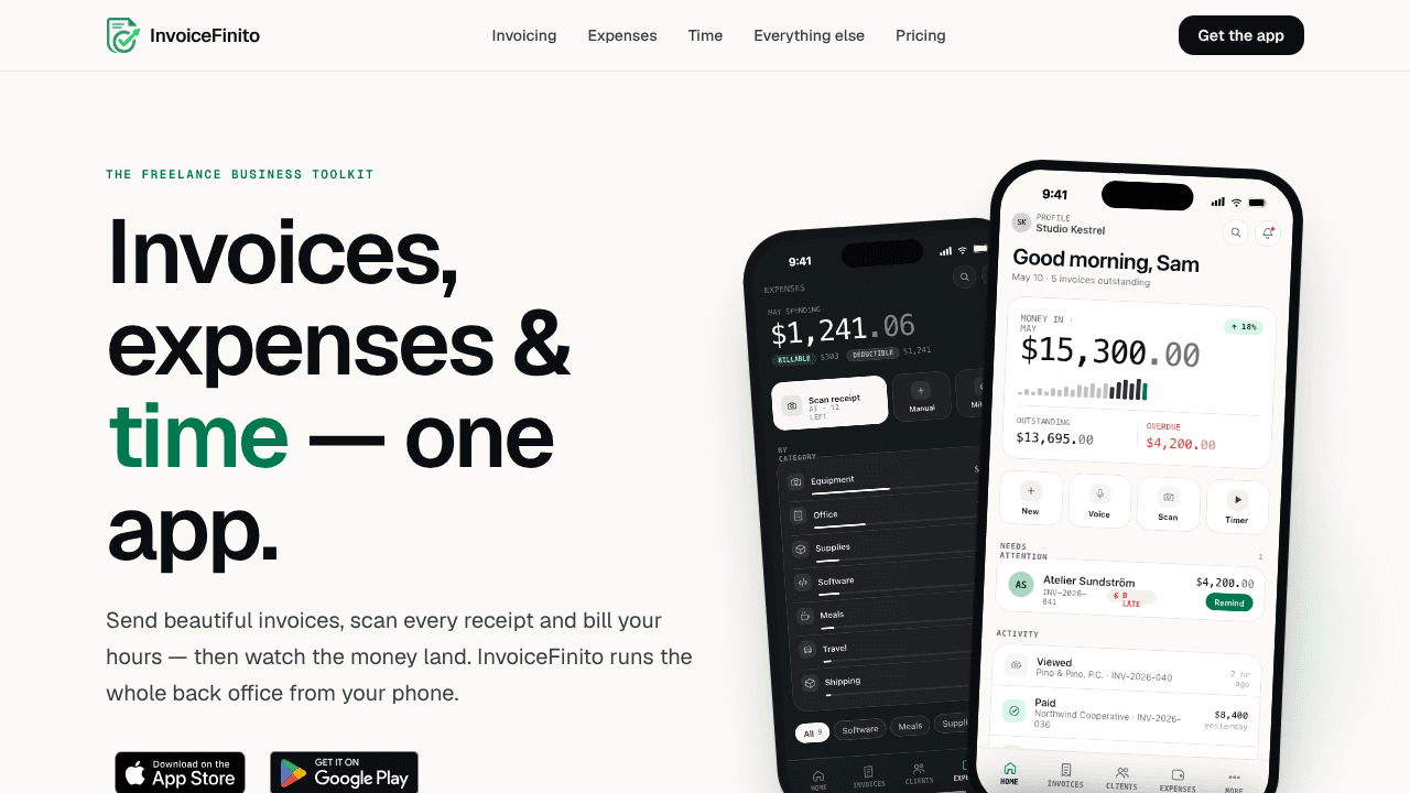 InvoiceFinito website screenshot