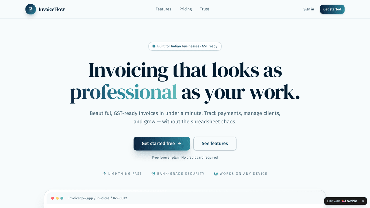 InvoiceFlow — Beautiful GST invoicing  website screenshot