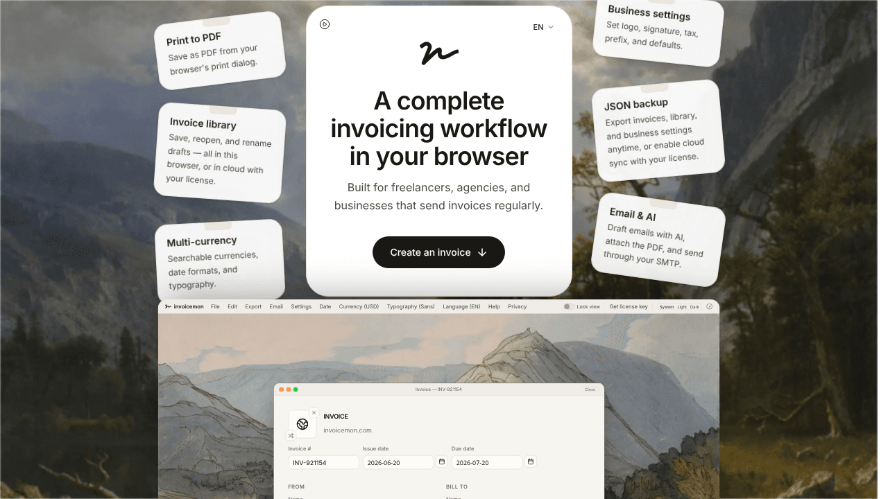 invoicemon website screenshot