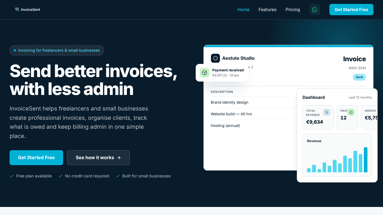 InvoiceSent website screenshot