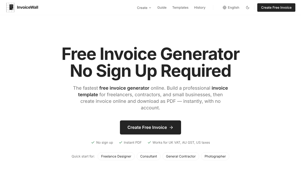InvoiceWall website screenshot