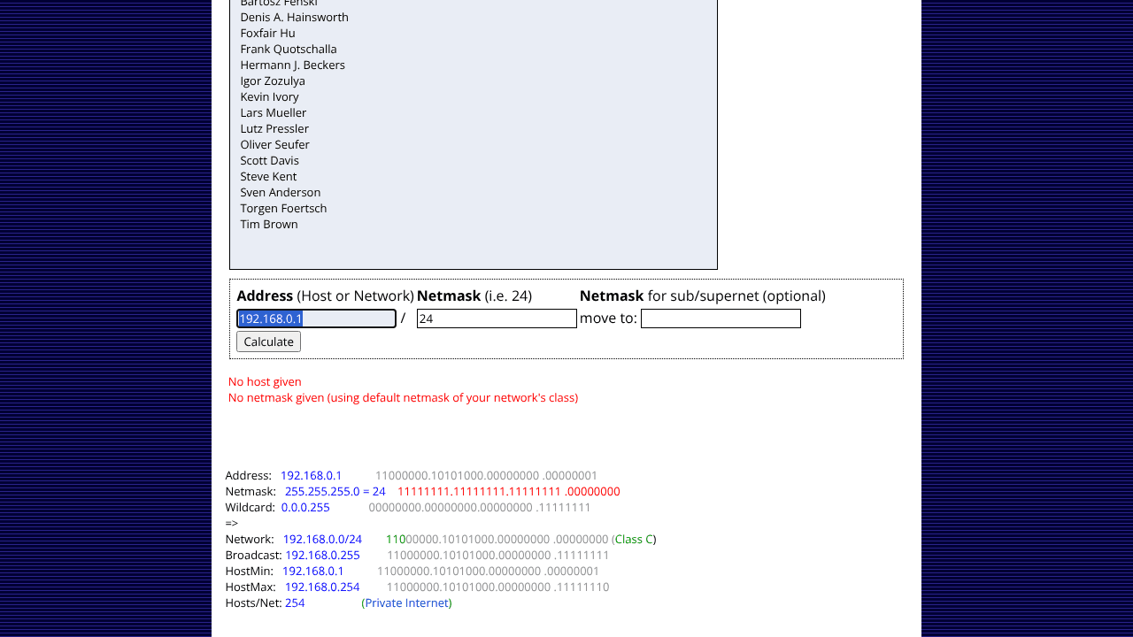 IP Calculator / IP Subnetting website screenshot