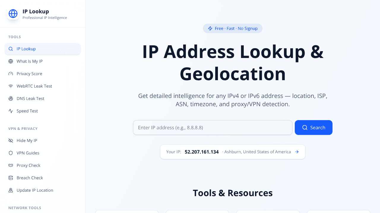 IPLookup.tech website screenshot