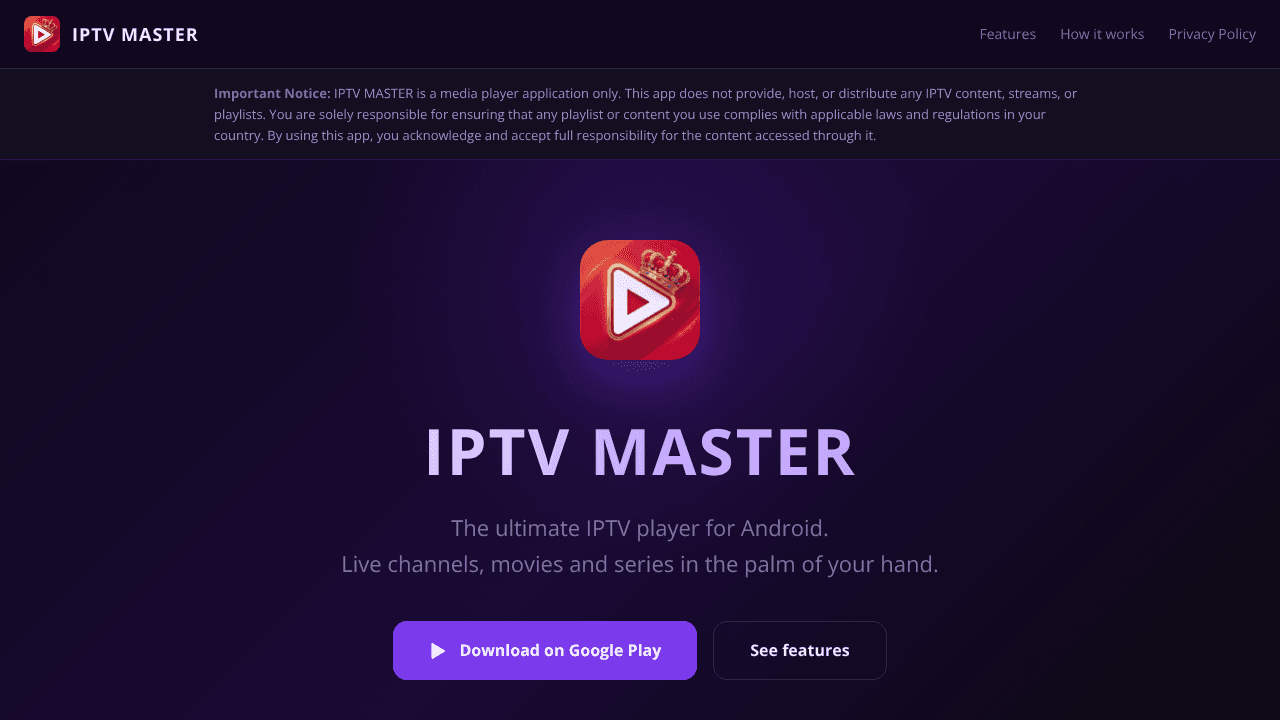 IPTV MASTER website screenshot