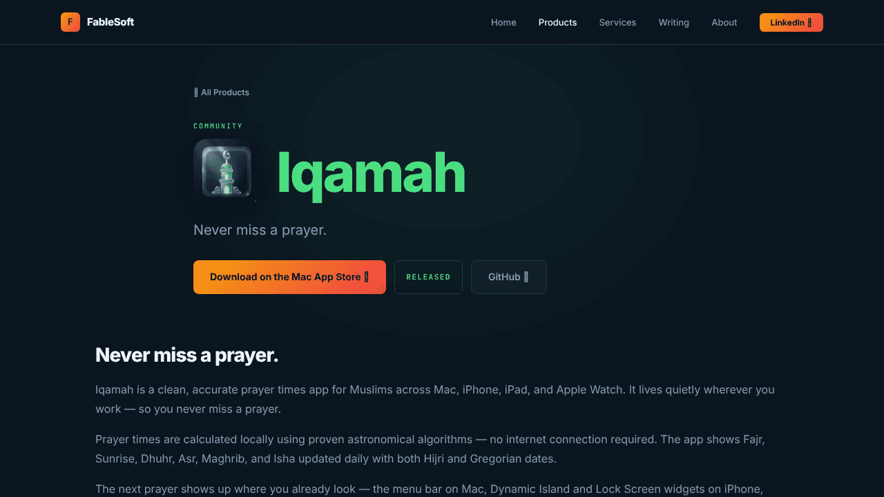 Iqamah website screenshot