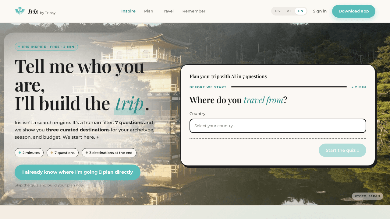 Iris by Tripsy website screenshot