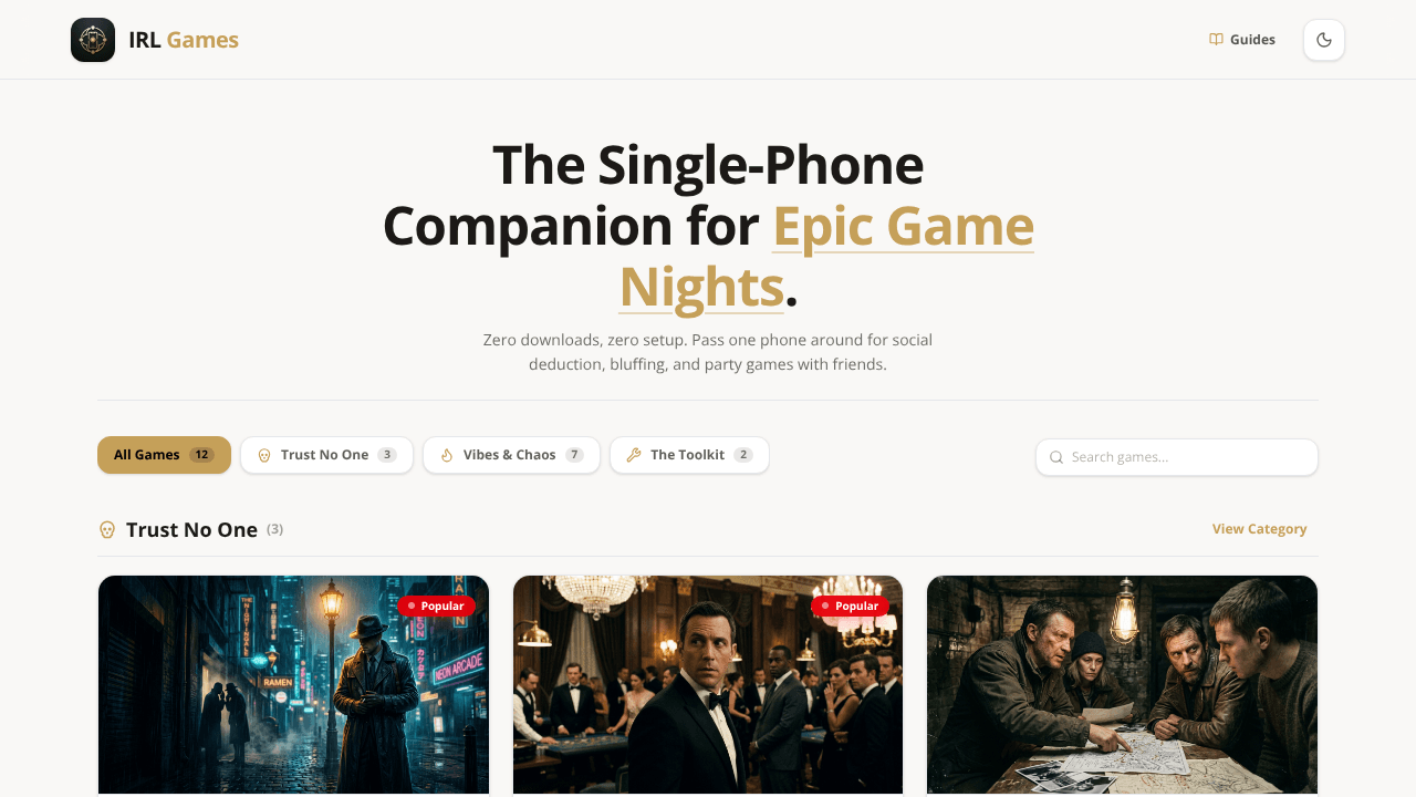 IRL Games website screenshot