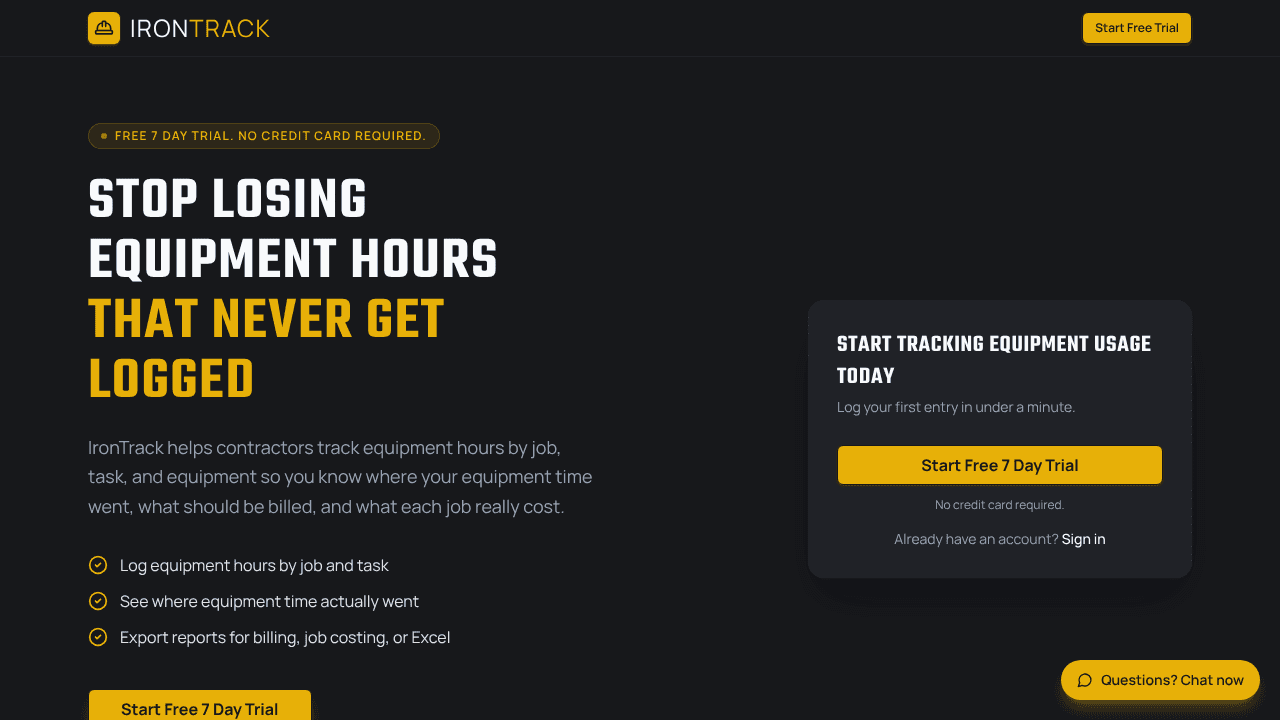 IronTrack website screenshot